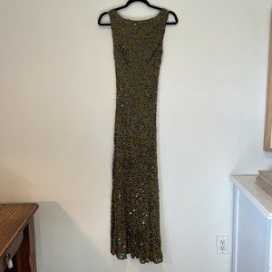 Vintage Mannequines USA Small Silk Sequin Cocktail Dress with Boat Neck